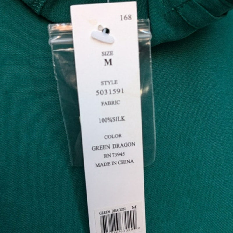 NWT Vintage Green Silk Top Button Front Blouse Earthy Hunter Sage Green Medium