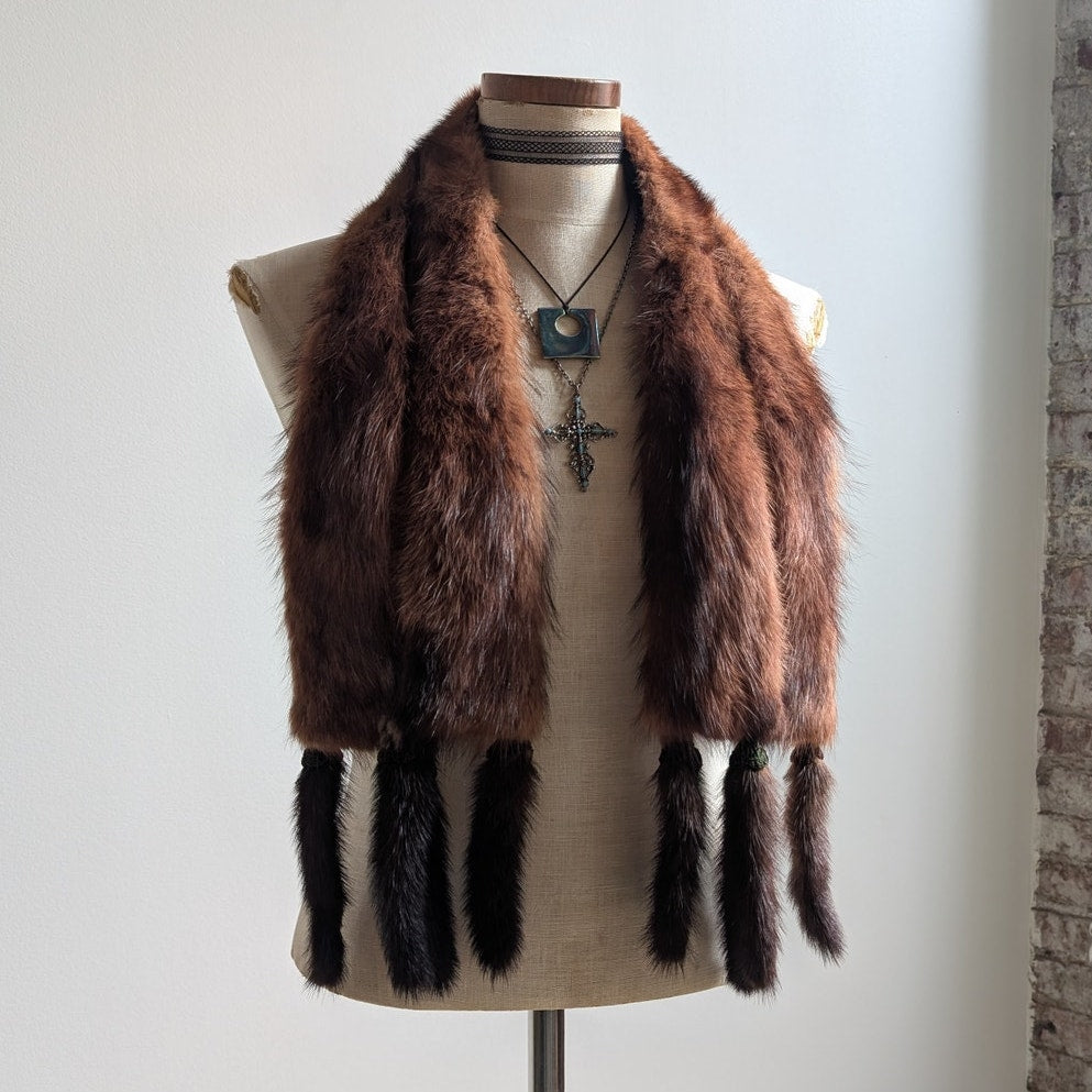 Vintage Red Mink Fur Stole Glam Mobwife Shrug Luxury Scarf Shawl Furry Collar