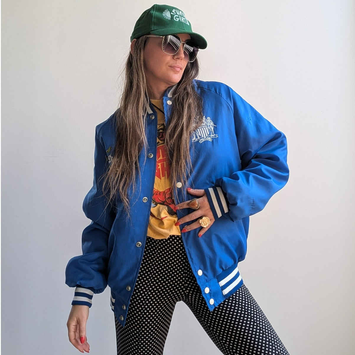 Vintage Blue Varsity Bomber Jacket Preppy Liberty Drill Team Sporty Coat Medium