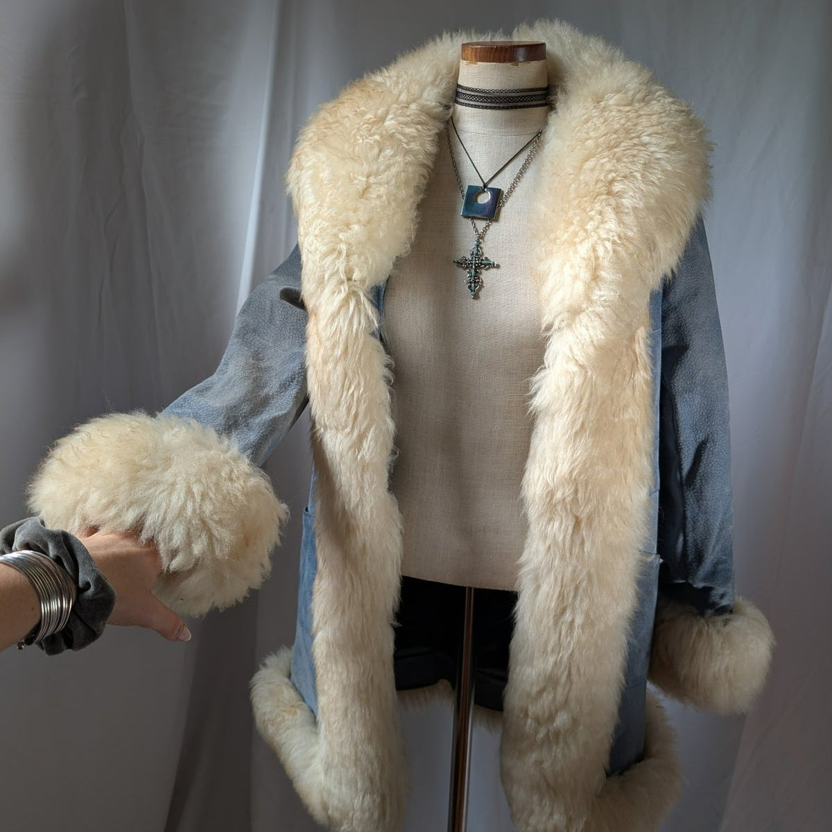 Vintage Blue Suede Afghan Coat S Penny Lane Jacket Fur Furry Leather Trench Coat