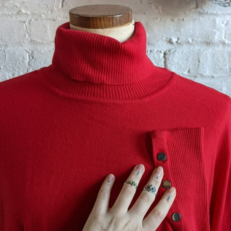 Retro Red Turtleneck Poncho Sweater Oversized Dolman Boho Grunge Cherry Large