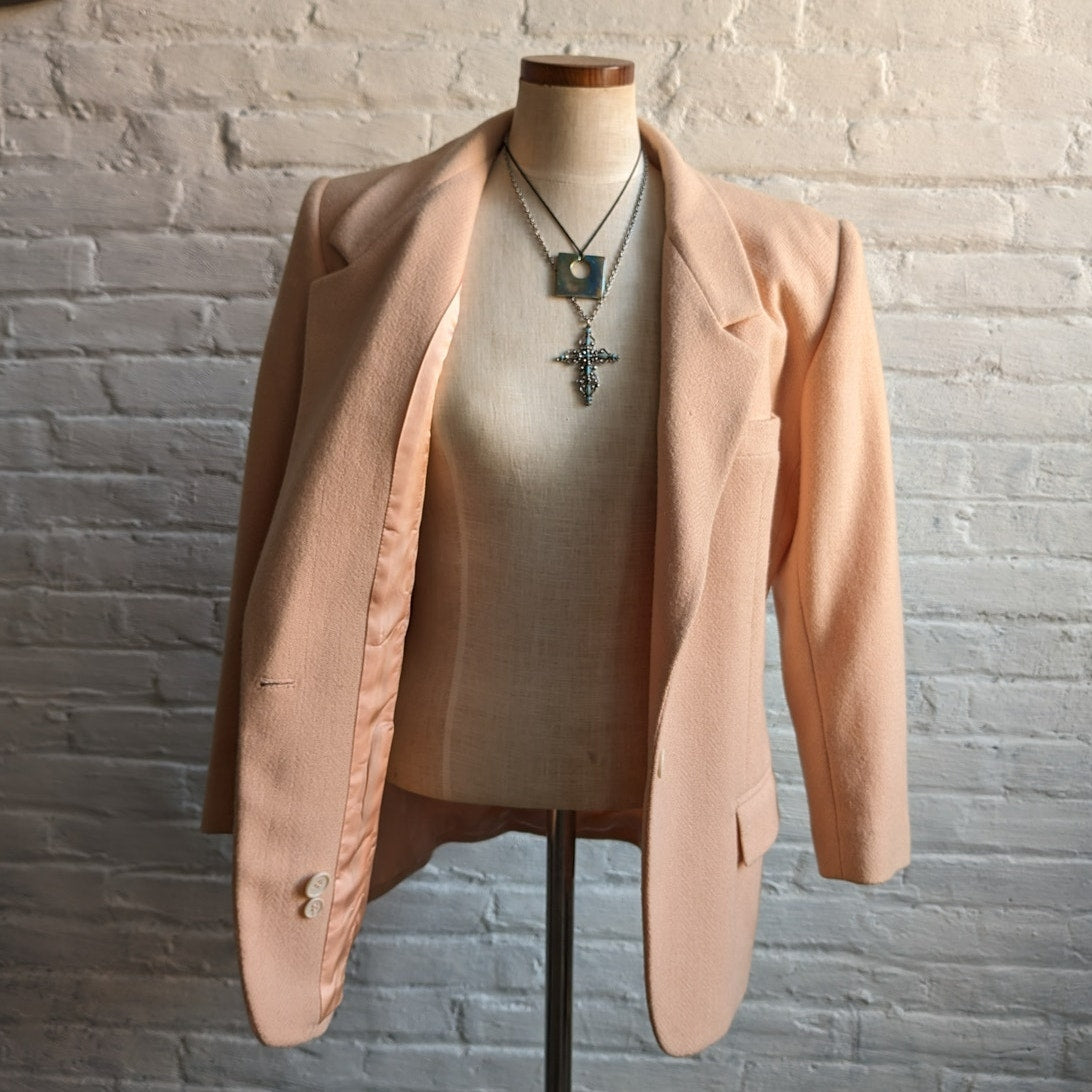 Vintage Pink Wool Blazer Tailored Pink Wool Jacket Preppy Boho Chic Coat Small