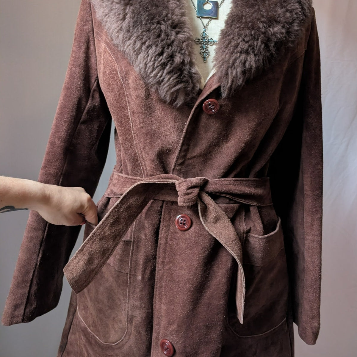 Vintage Brown Suede Penny Lane Coat XL Fur 70s Leather Jacket Boho Afghan Coat