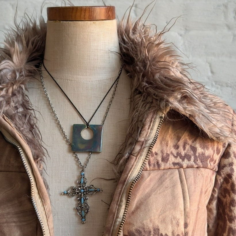 Vintage Faux Fur Cheetah Penny Lane Jacket Neutral Leopard Print Trench Coat