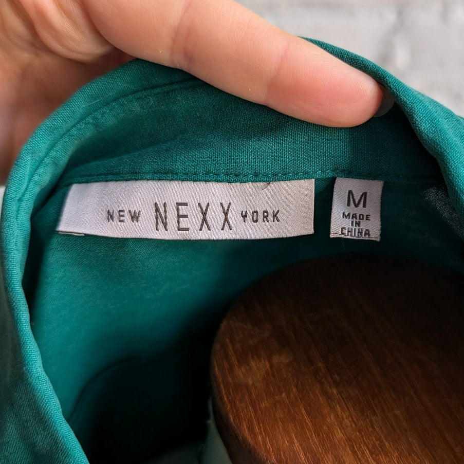 NWT Vintage Green Silk Top Button Front Blouse Earthy Hunter Sage Green Medium