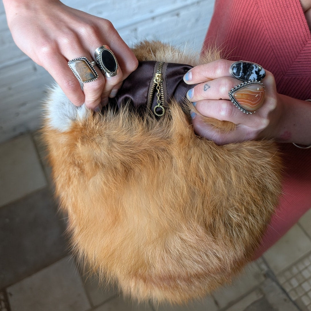 Vintage Orange Fox Fur Muff Genuine Furry Fuzzy Old Money Festival Mobwife Glove