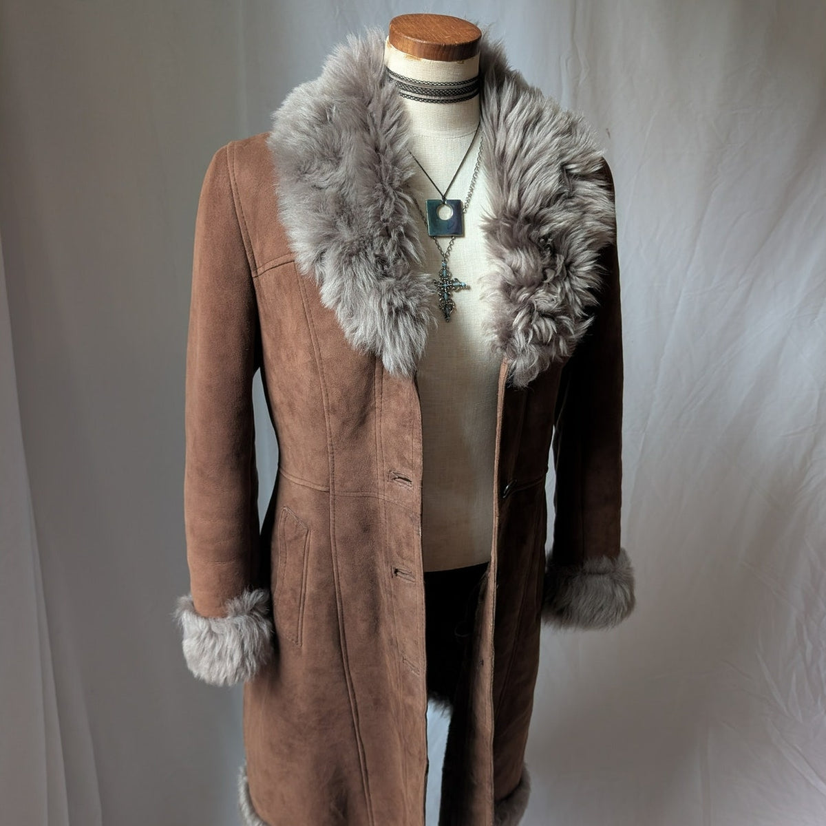 Vintage Brown Suede Penny Lane Jacket S Fur Furry Leather Groovy Mod Trench Coat