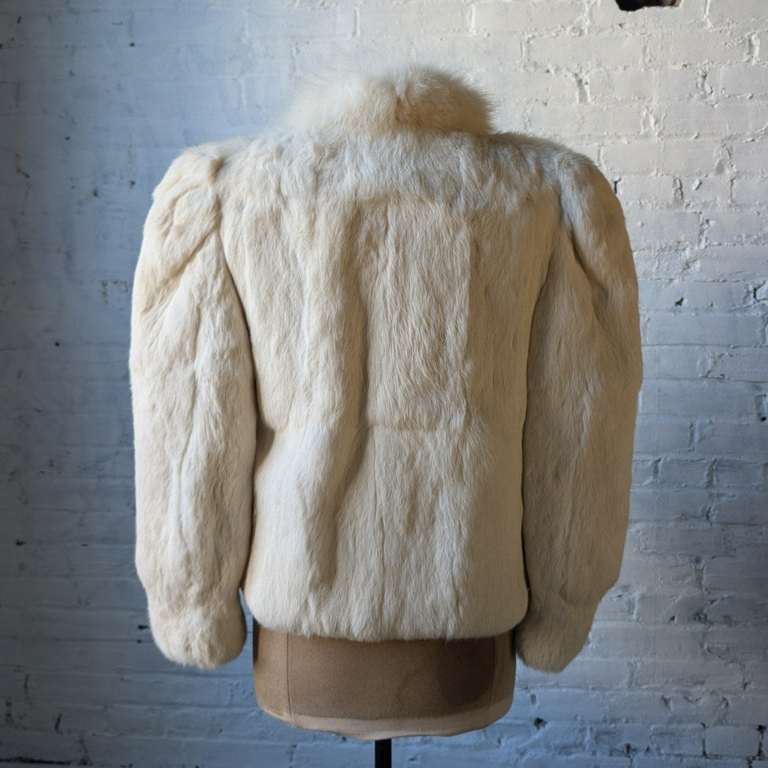 Vintage White Rabbit Fur Coat Mob Wife Minimalist Furry Boho Chic Glam Jacket