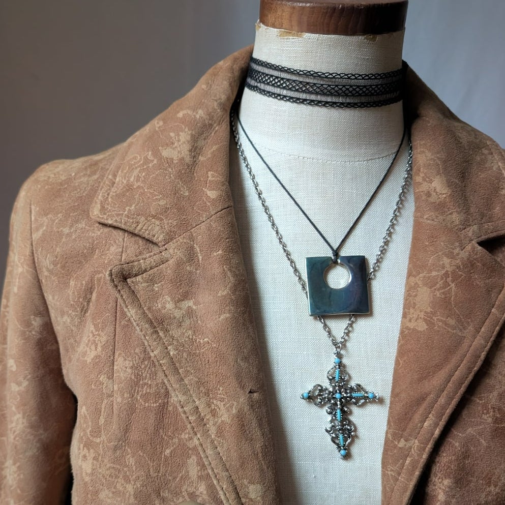 Vintage 70s Orange Brown Suede Leather Trench Coat S Western Boho Duster Jacket