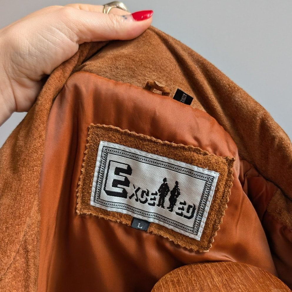 Vintage Brown Suede Leather Jacket Fringe Biker Western Moto Bomber Coat Large