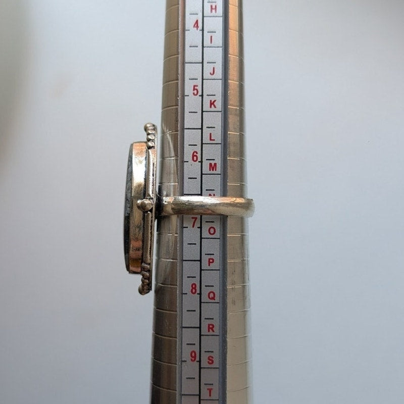 Black and White Natural Stone Ring Boho Chic Sterling Silver Vintage Size 6.75