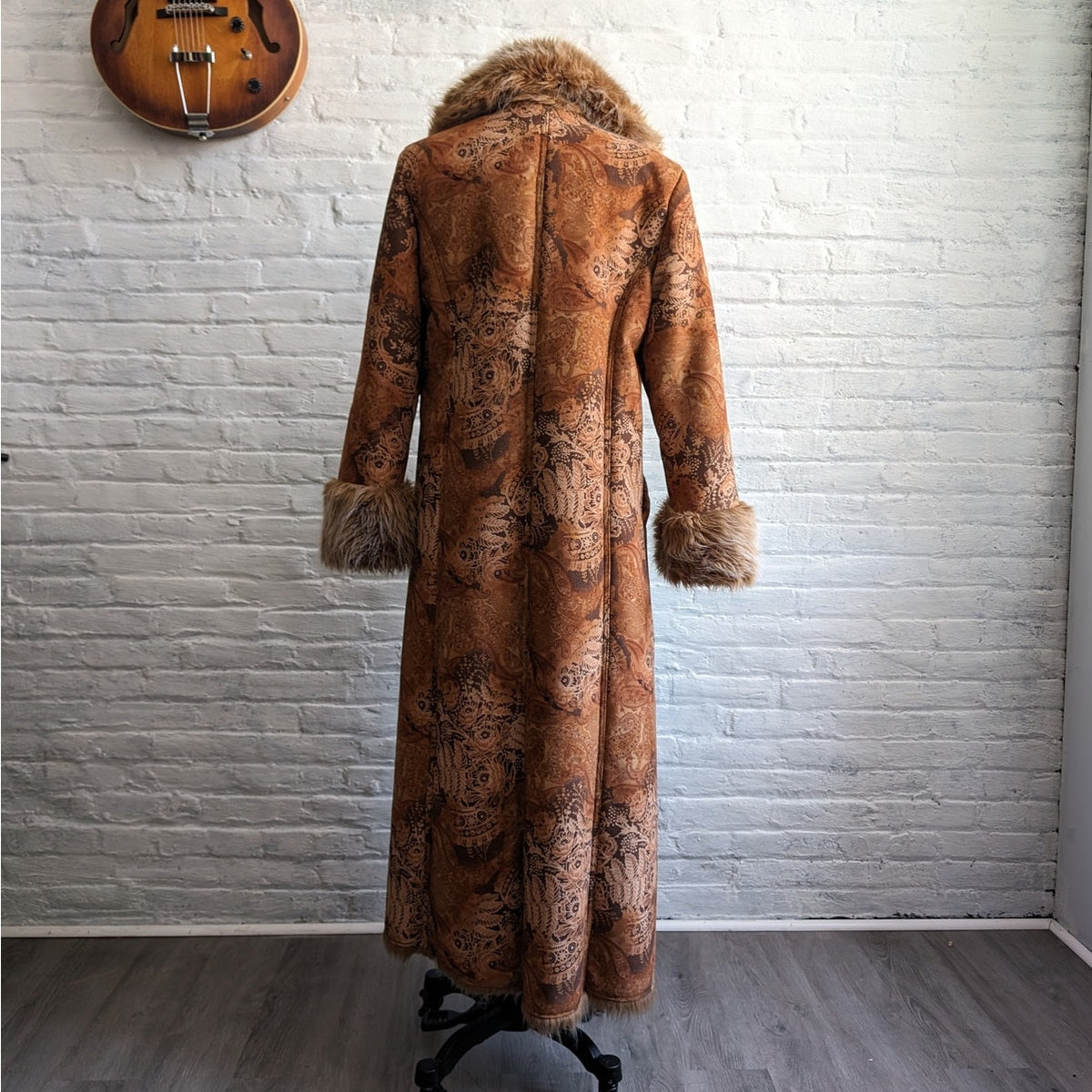 90s Vintage Penny Lane Groovy Faux Fur Jacket S Boho Afghan Tapestry Trench Coat