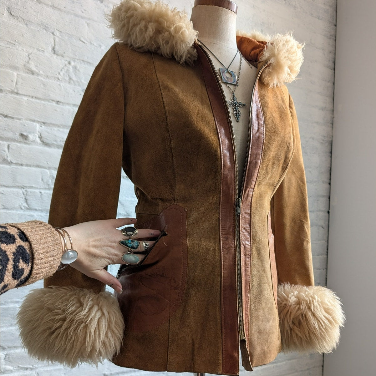 70s Vintage Orange Suede Penny Lane Jacket Groovy Shearling Leather Afghan Coatq