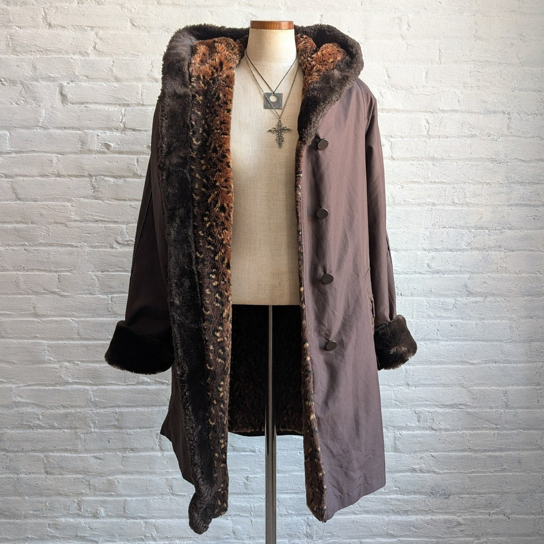 Vintage Cheetah Faux Fur Coat Mobwife Reversible Furry Animal Print Fuzzy Jacket