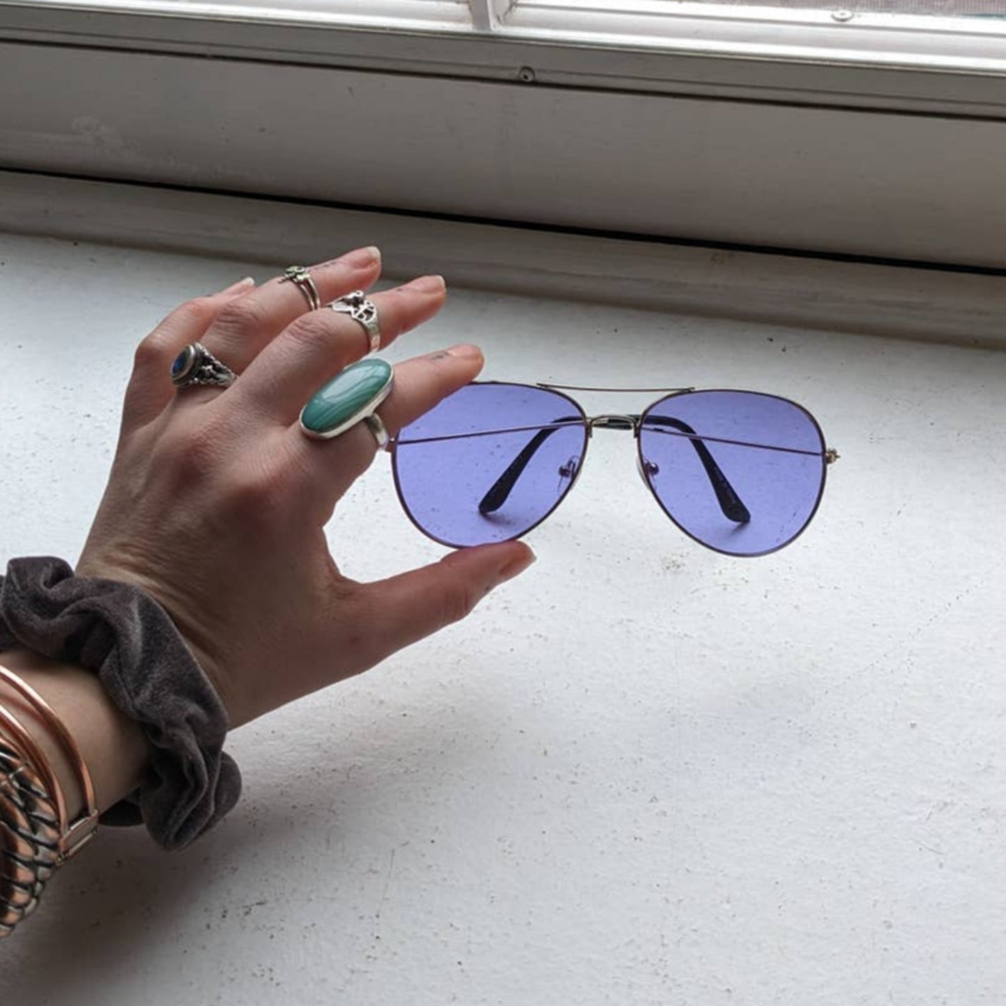70s Retro Purple Aviator Sunglasses Pastel Minimal Boho Sunnies Festival Shades