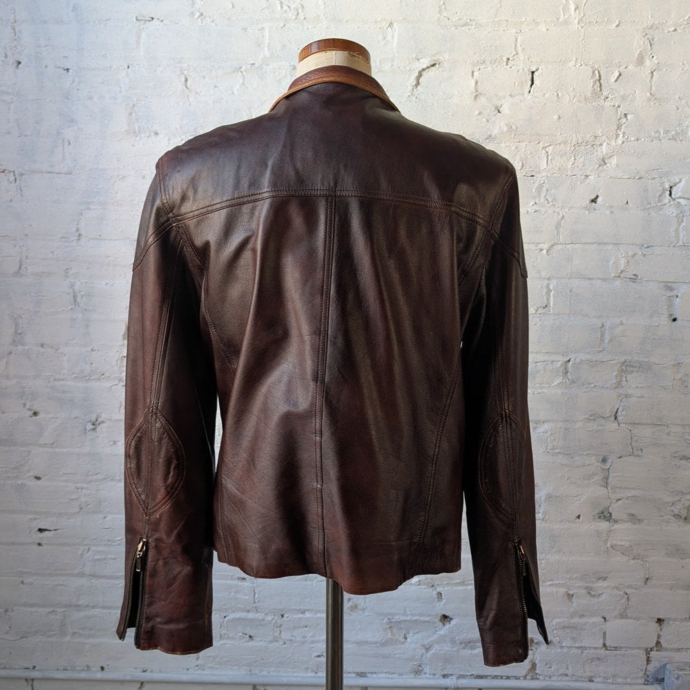 Vintage Brown Leather Moto Jacket Genuine Italian Chic Baddie Biker Bomber Coat