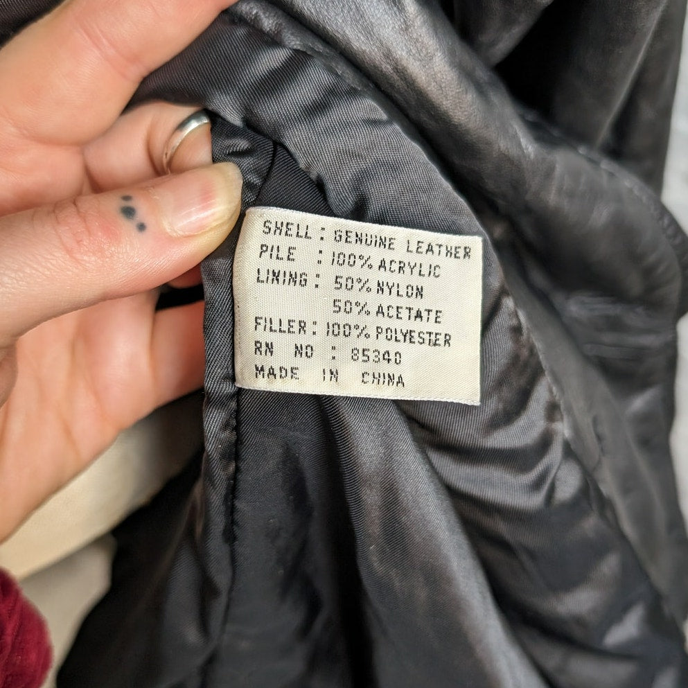 Vintage Black Genuine Leather Biker Jacket Hooded Faux Fur Grunge Duster Coat