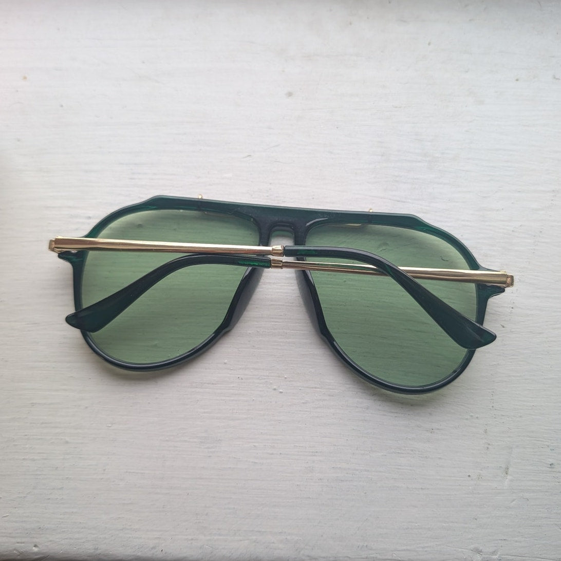 70s Retro Green Sunglasses Tinted Shades Aviators Minimalist Festival Glasses