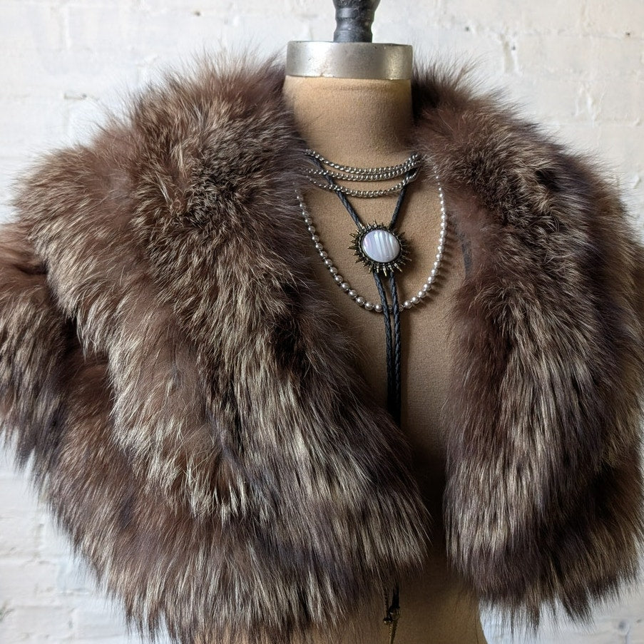 Vintage Brown Fur Scarf Fox Stole Shrug Luxury Mob Wife Shawl Glam Furry Collar