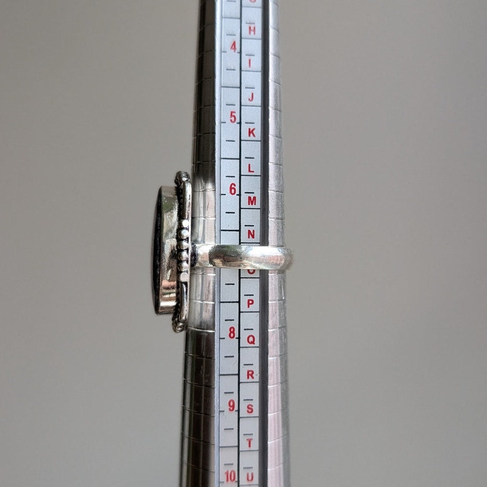 Purple Swirl Oval Sterling Silver Ring Retro Vintage Boho Natural Stone Size 7