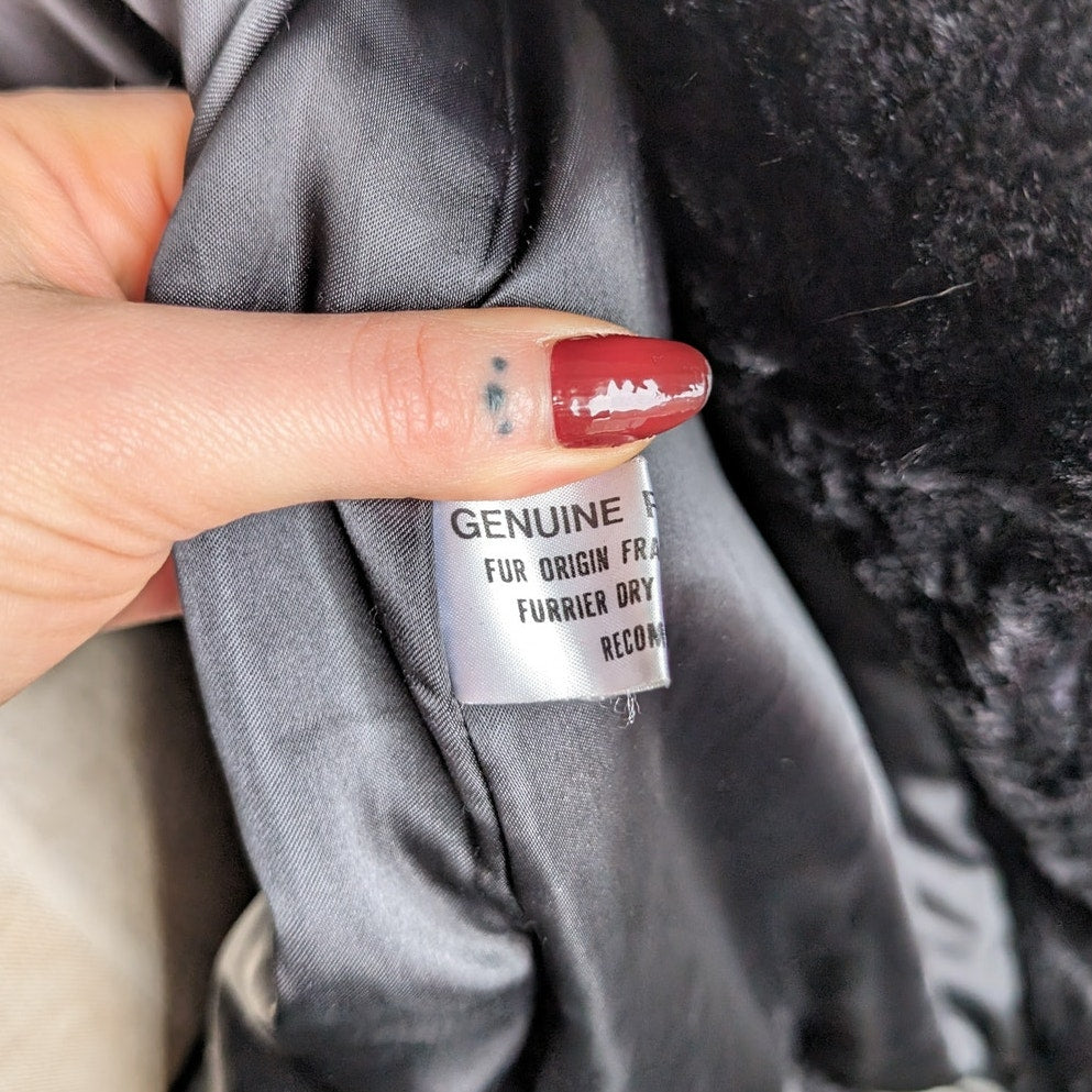 Vintage Black Rabbit Fur Bomber Coat Minimalist Shaggy Furry Fuzzy Moto Jacket