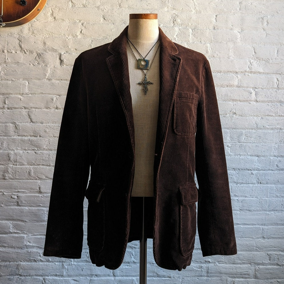 Y2K GAP Brown Corduroy Blazer Jacket Dark Academia Preppy Grandpa Longline Coat