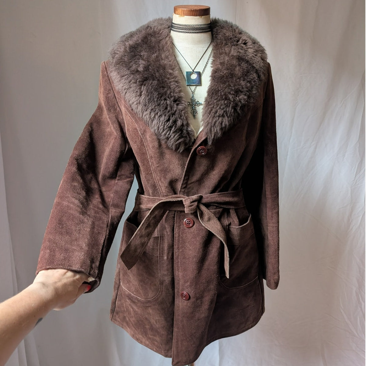 Vintage Brown Suede Penny Lane Coat XL Fur 70s Leather Jacket Boho Afghan Coat