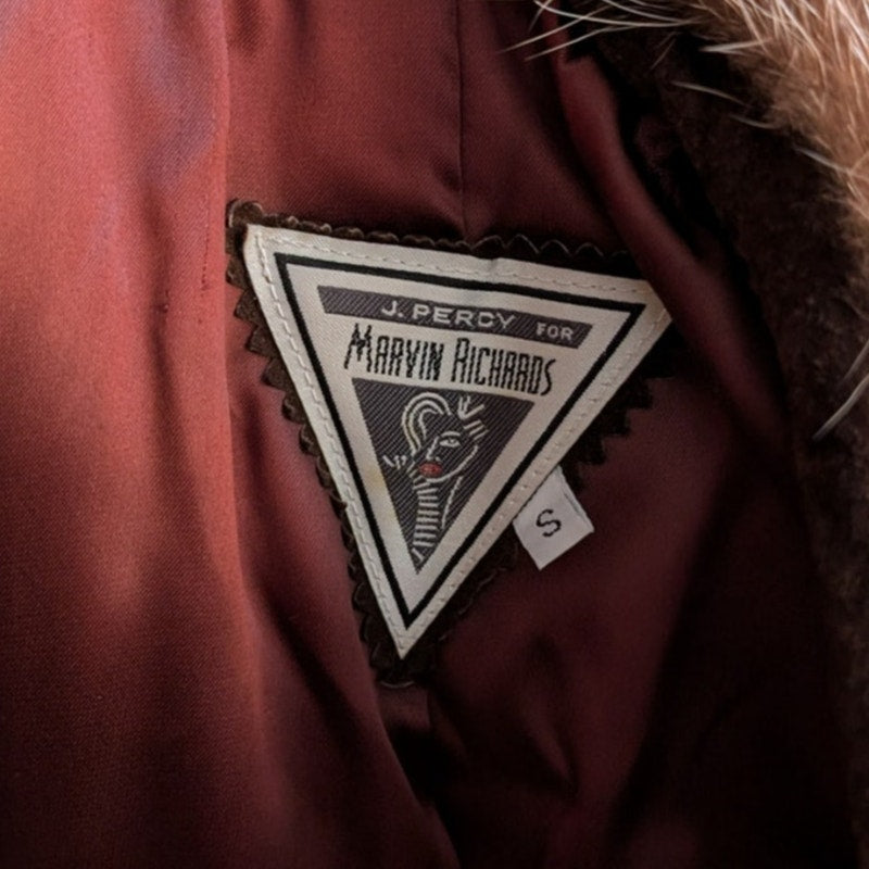 Vintage Brown Genuine Suede Fur Trim Coat Leather Minimalist Mini Trench Jacket