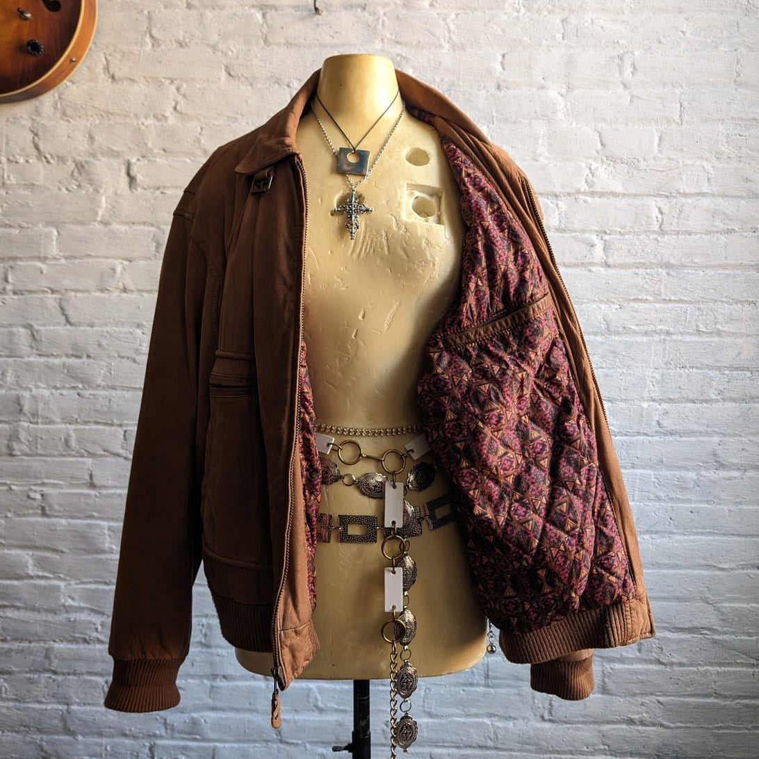 Vintage Brown Genuine Leather Bomber Jacket Aviator Earthtone Pilot Neutral Coat