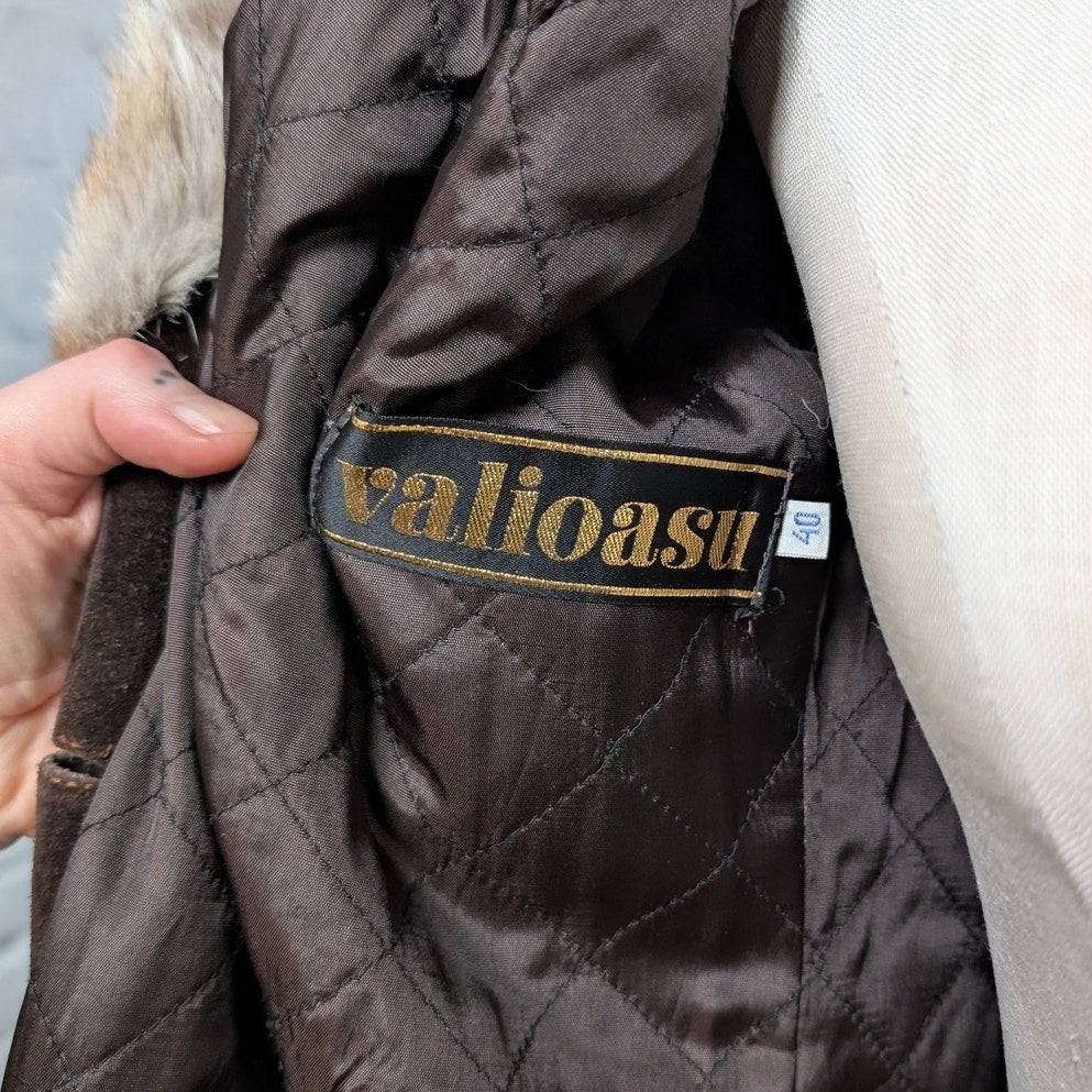 Penny Lane Coat Vintage Brown Leather Trench Coat Brown Suede Fur Coat Large