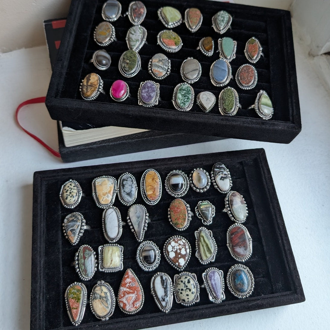 Milky Pearl Sterling Silver Ring Retro Vintage Boho Natural Stone Size 7.75