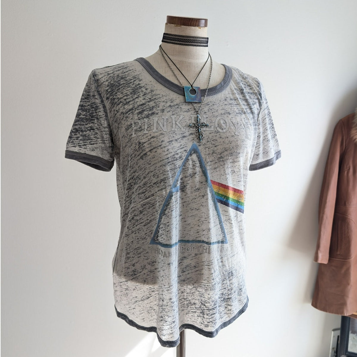 Pink Floyd Burnout Tee M Heather Grey Band Festival Top Y2K Vintage Distressed