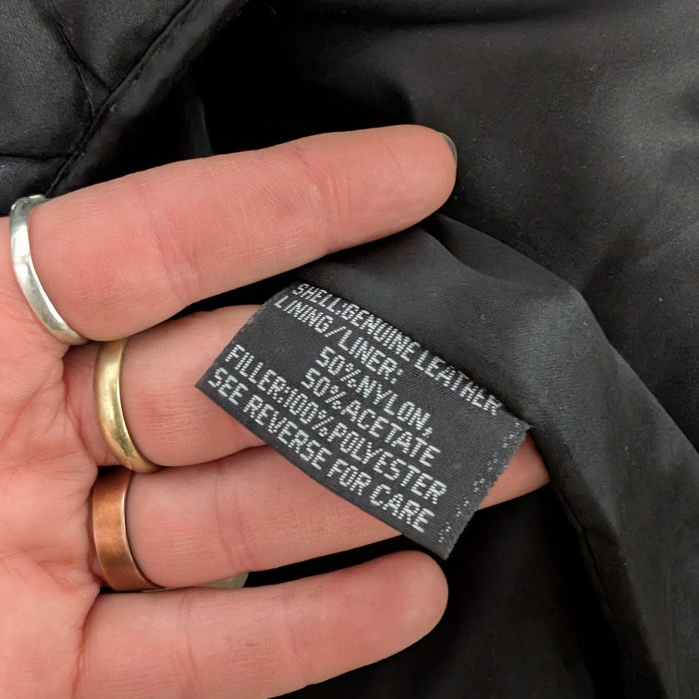 Vintage Black Leather Biker Fringe Jacket Moto Western Velvet Goth Coat Large