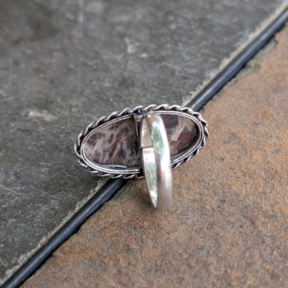 Marbled Boho Statement Ring Oval Silver Vintage Groovy Southwest Chic Size 9.25