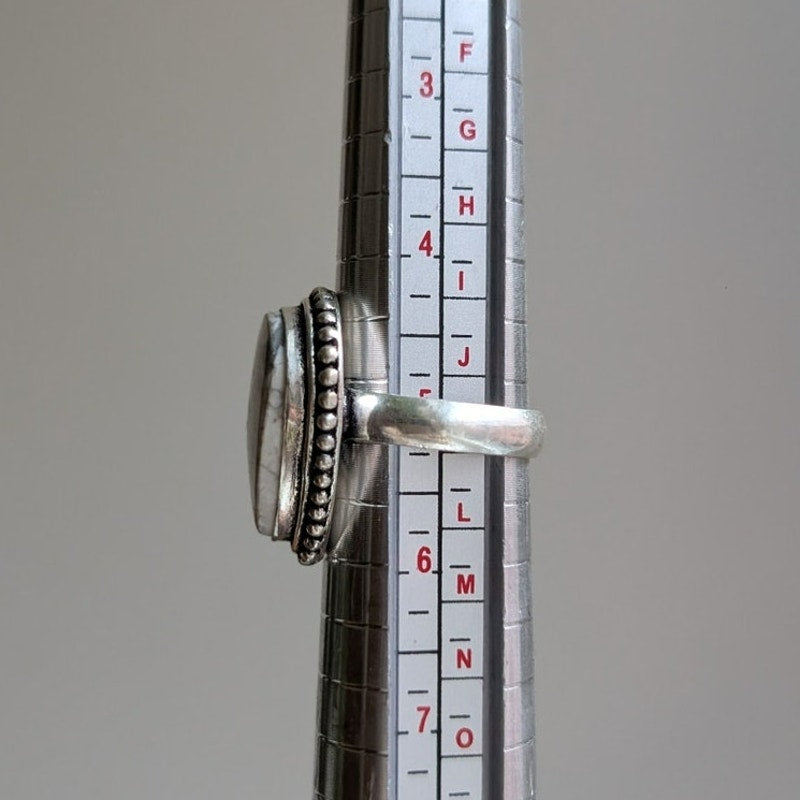 White Teardrop Sterling Silver Ring Retro Vintage Boho Natural Stone Size 5.25