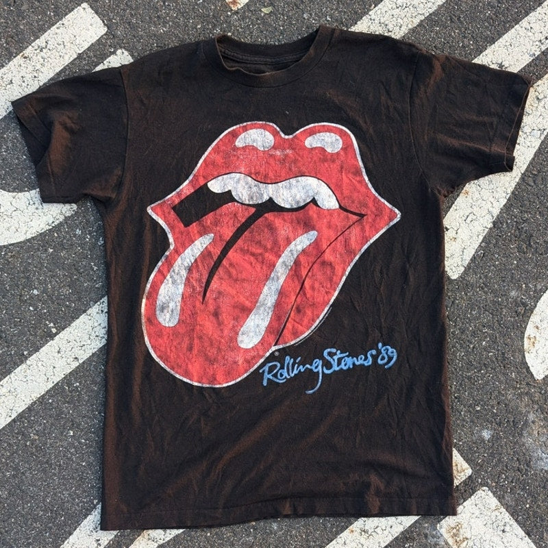 Retro Rolling Stones Concert Tee Black Band Tshirt Vintage Stones Shirt Medium
