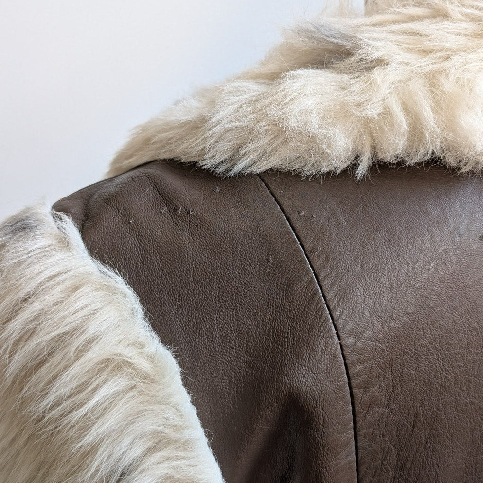 Vintage Cheetah Faux Fur Afghan Coat Leather Penny Lane Shaggy Trench Jacket