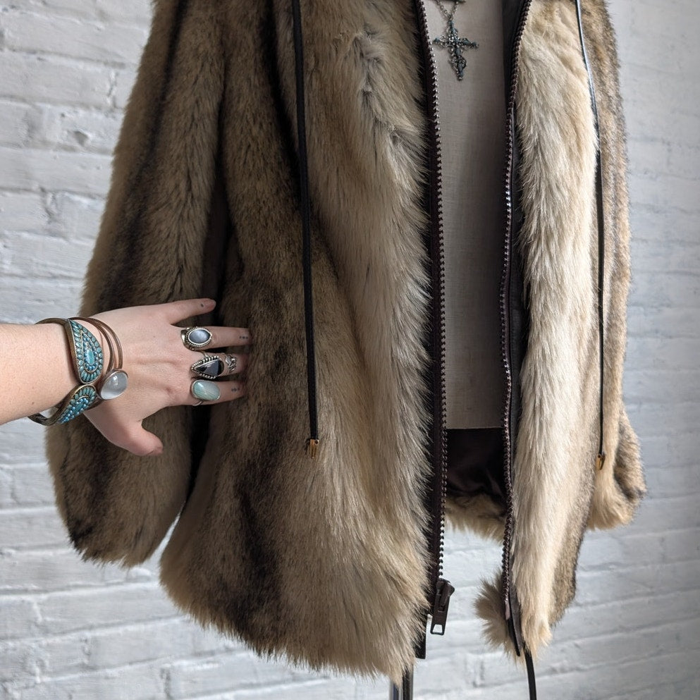 Vintage Brown Faux Fur Coat Groovy Shaggy Retro Mob Wife Boho Penny Lane Jacket