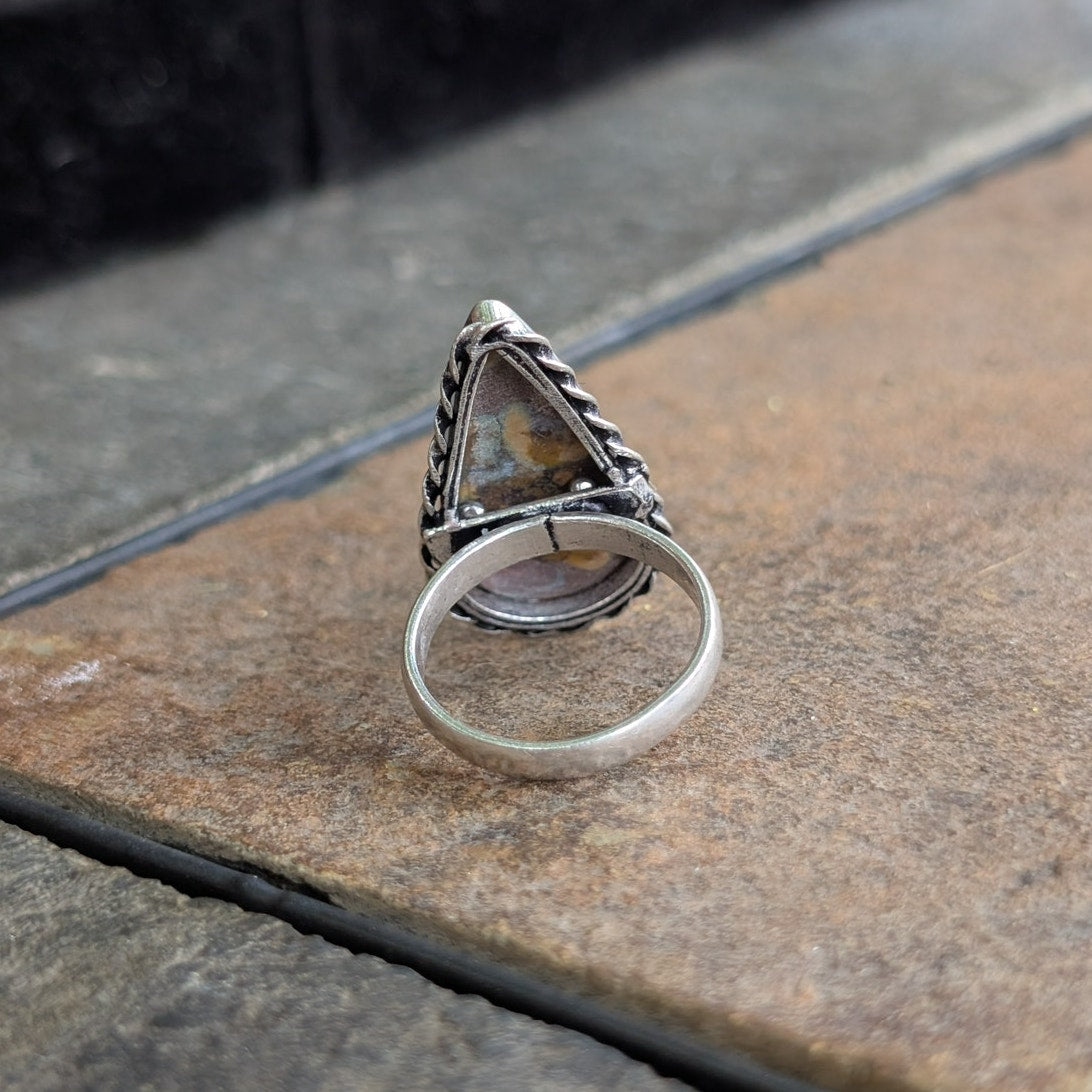 Brown Swirl Boho Statement Ring Trippy Sterling Silver Vintage Southwest Size 8