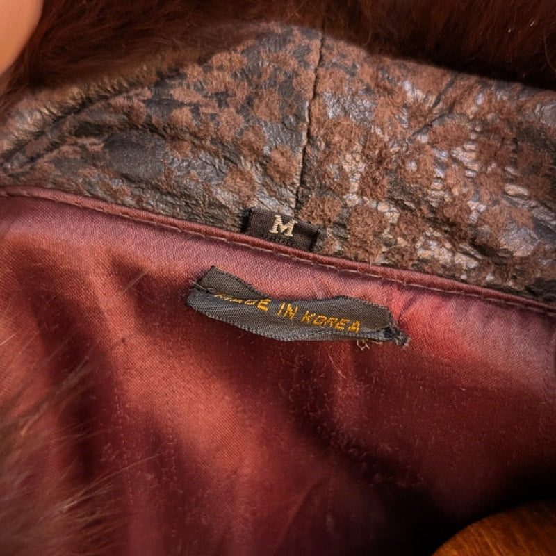 Vintage Black Leather Snakeskin Trench Coat Minimalist Penny Lane Fox Fur Jacket