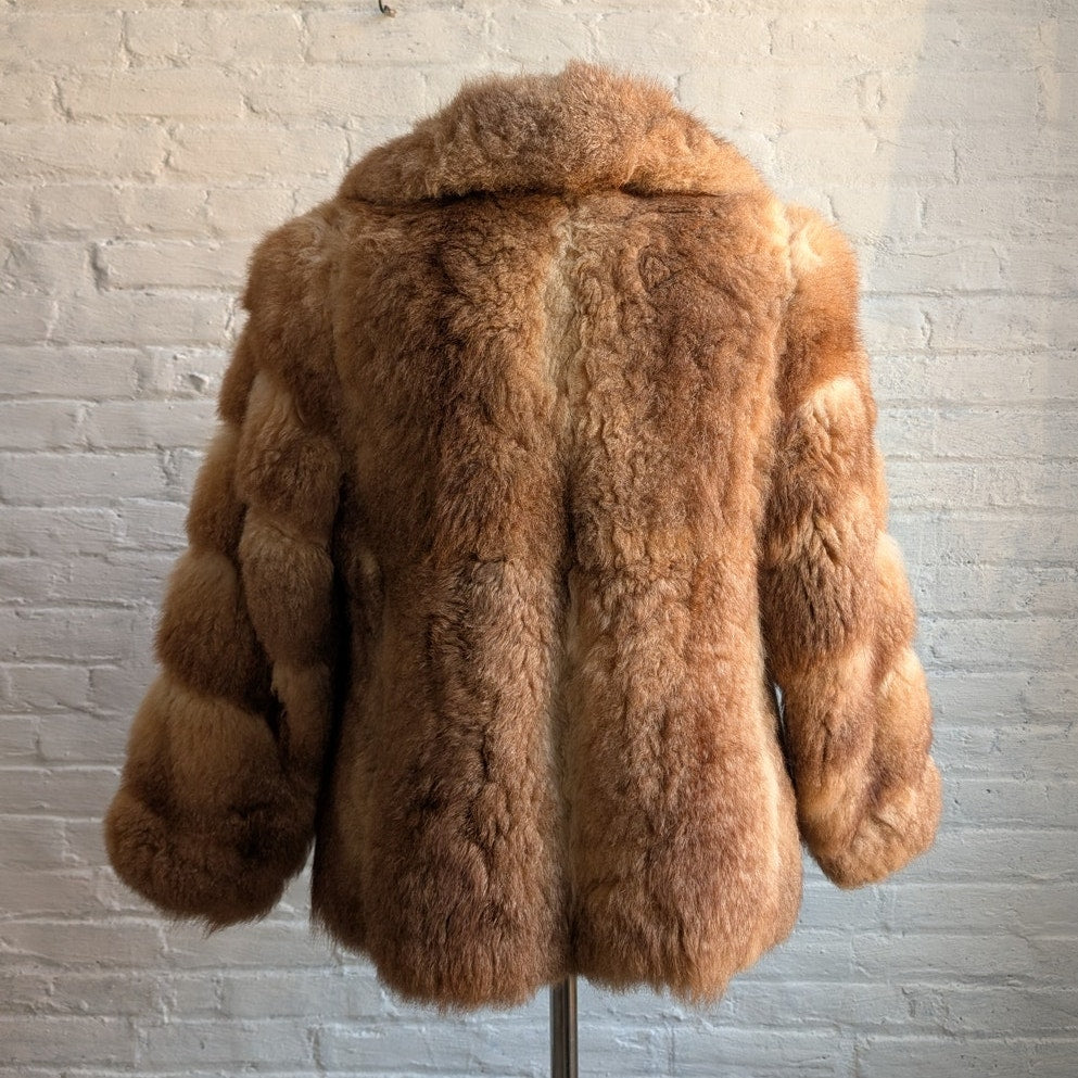 Vintage Ombre Brown Rabbit Fur Coat Crop Penny Lane Crimpy Furry Chic Mod Jacket