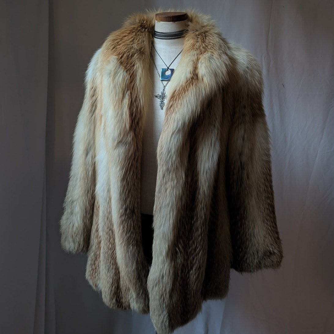 Vintage Red Fox Fur Coat L Luxury Old Money Furry Statement Jacket Designer Glam
