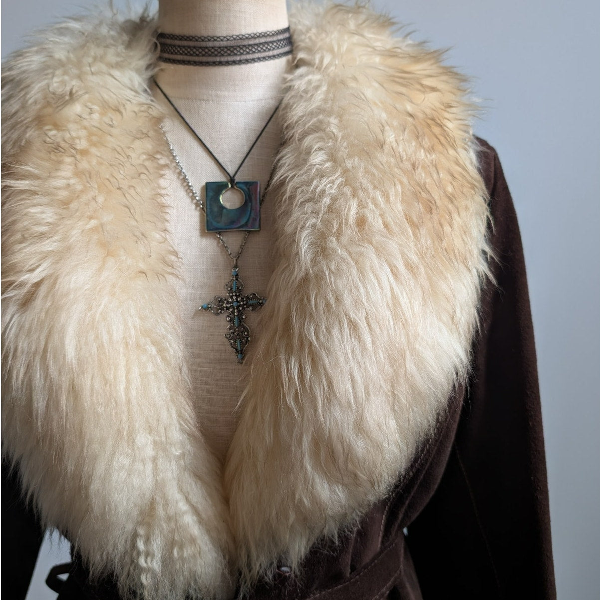 Vintage Brown Suede Penny Lane Jacket Belted Furry Leather Western Coat Medium