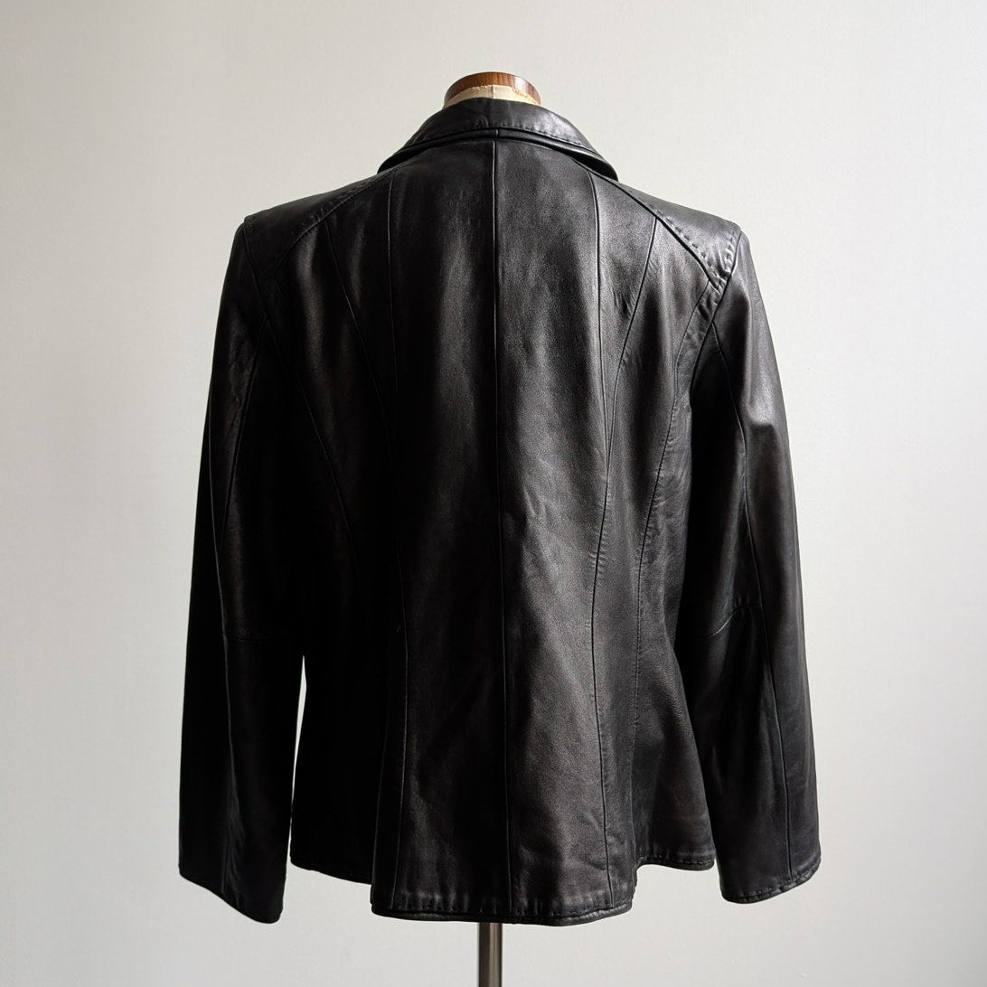 Y2K Vintage Black Leather Moto Jacket Lambskin Coat Minimalist Biker Goth Large