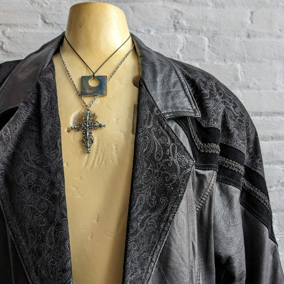 Vintage Black Leather Trench Black Leather Jacket Suede Jacket Western Medium