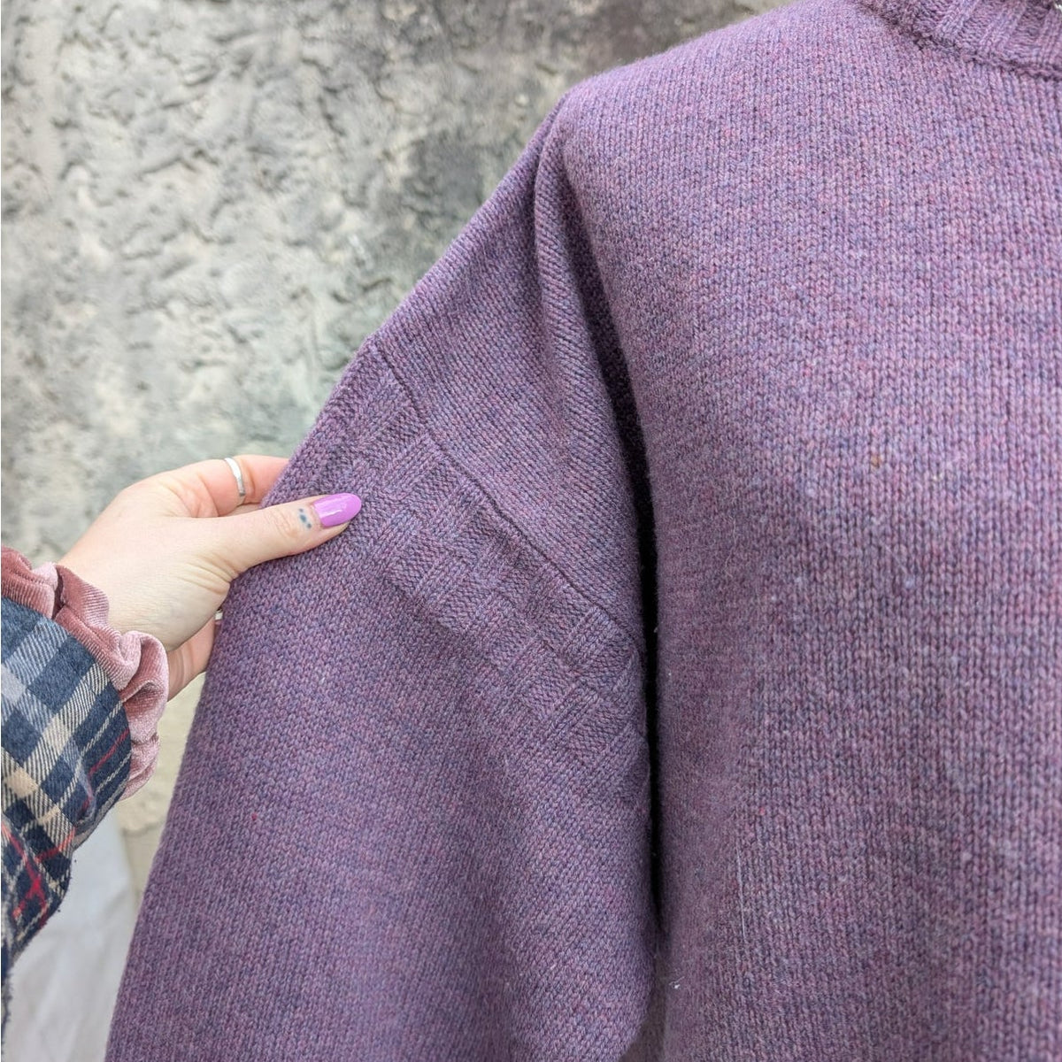 Vintage 100% Wool Knit Turtleneck Sweater XL Purple Oversize Boyfriend Sweater