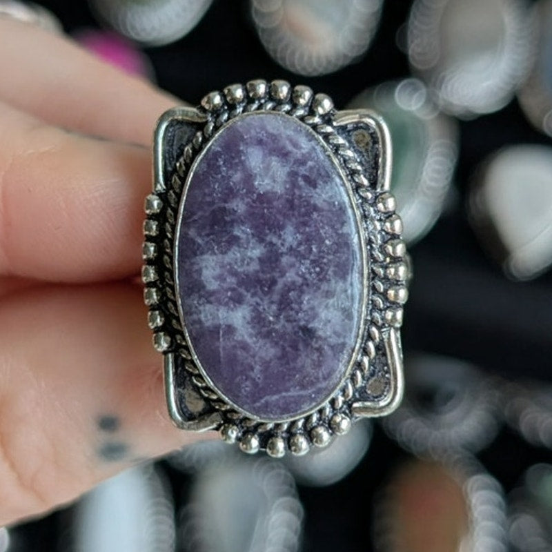 Purple Swirl Oval Sterling Silver Ring Retro Vintage Boho Natural Stone Size 7