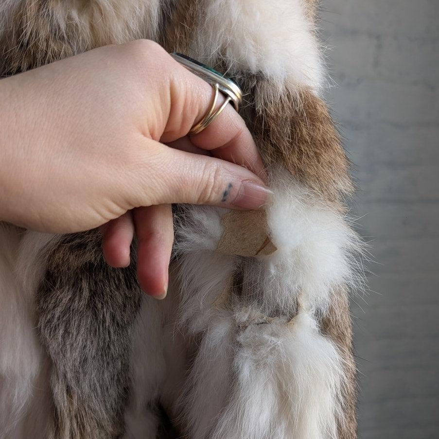 Vintage Patchwork Rabbit Fur Penny Lane Trench Coat Genuine Suede Leather Jacket