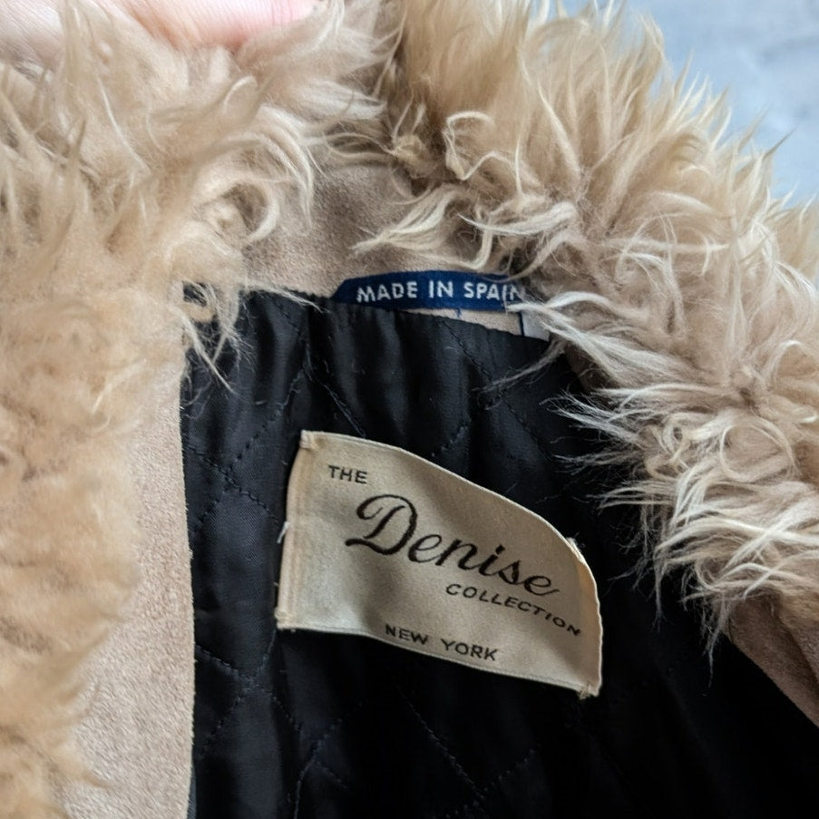 70s Vintage Brown Leather Penny Lane Coat Tan Suede Fur Groovy Boho Afghan Coat