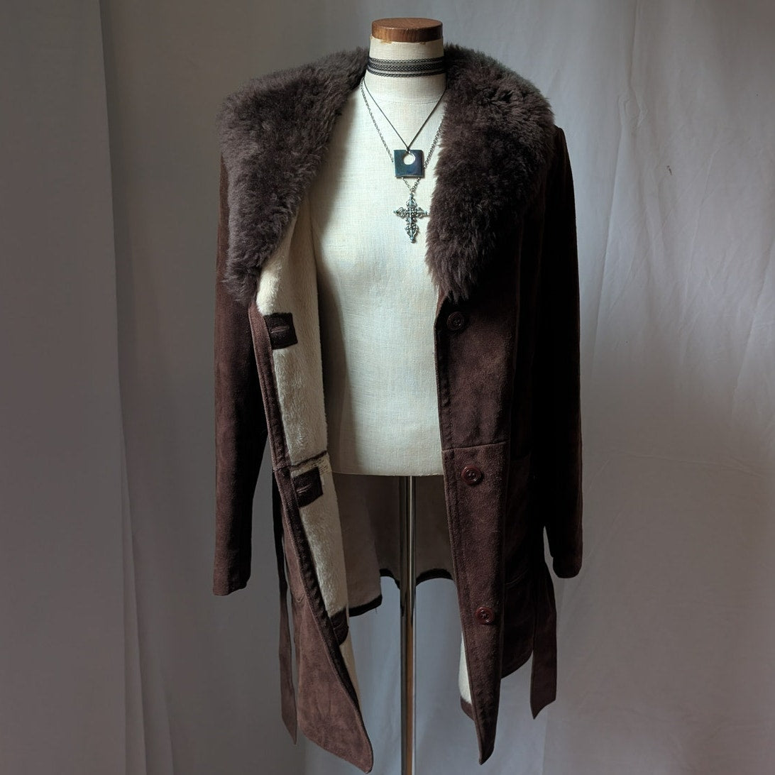 Vintage Brown Suede Penny Lane Coat XL Fur 70s Leather Jacket Boho Afghan Coat